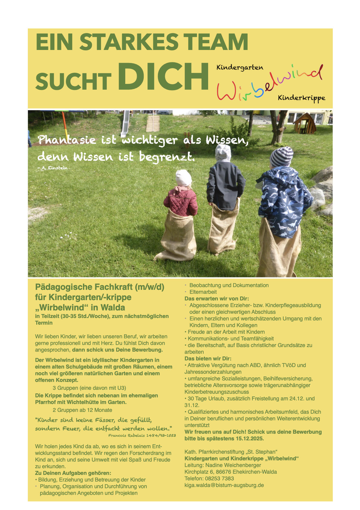 Stellenausschreibung für Fachkräfte