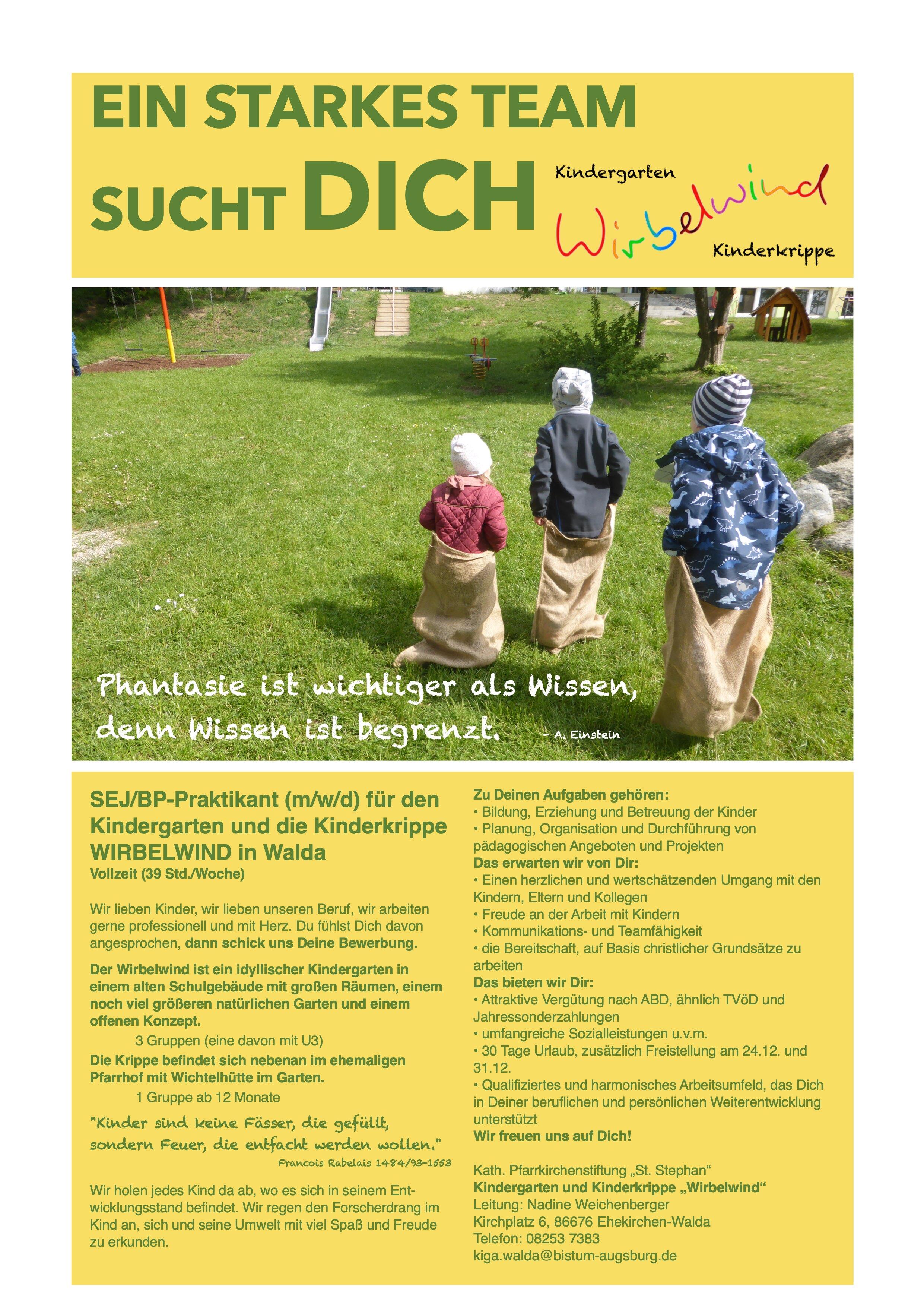 Stellenausschreibung für SEJ/BP Praktikanten