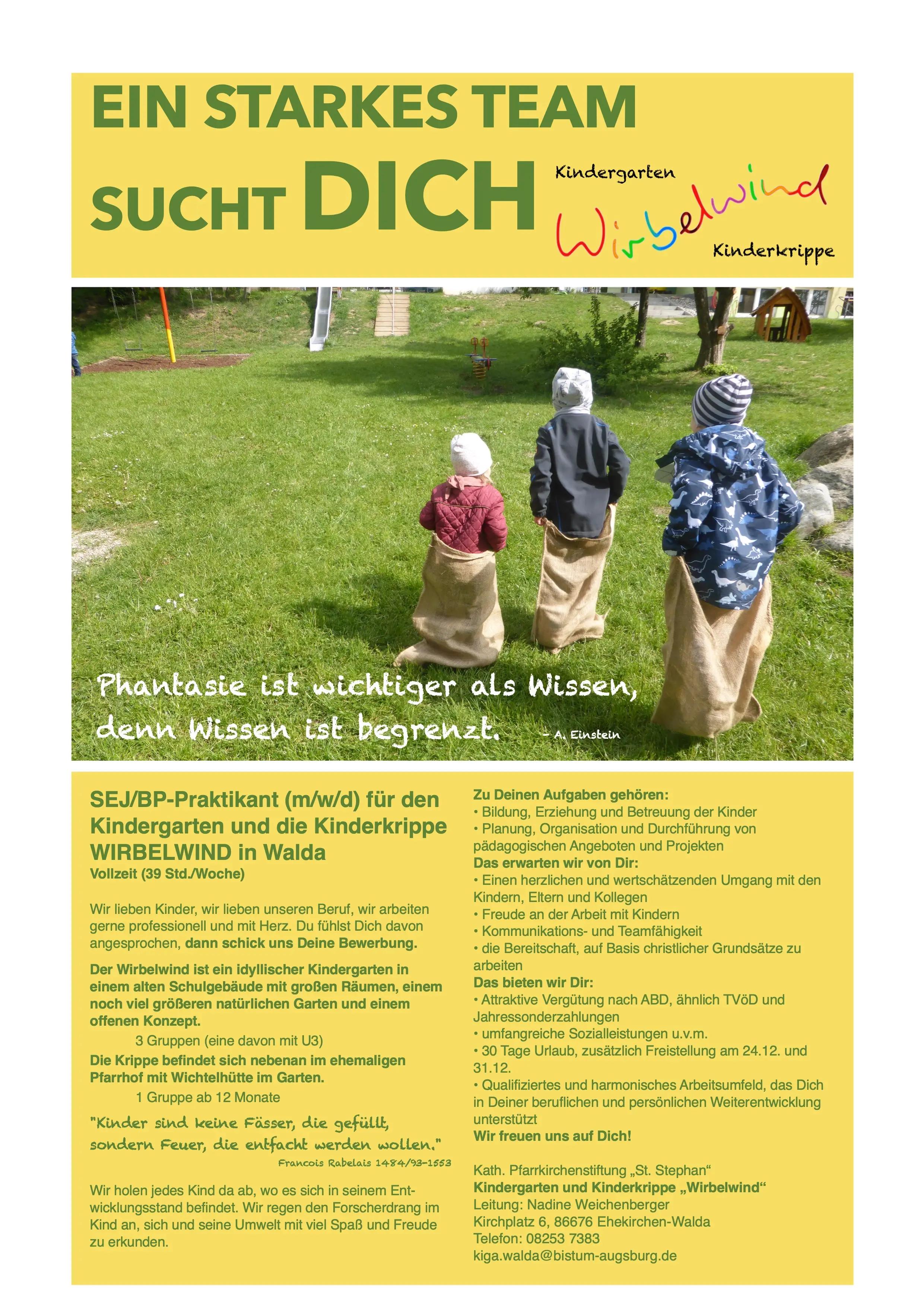Stellenausschreibung für SEJ/BP Praktikanten